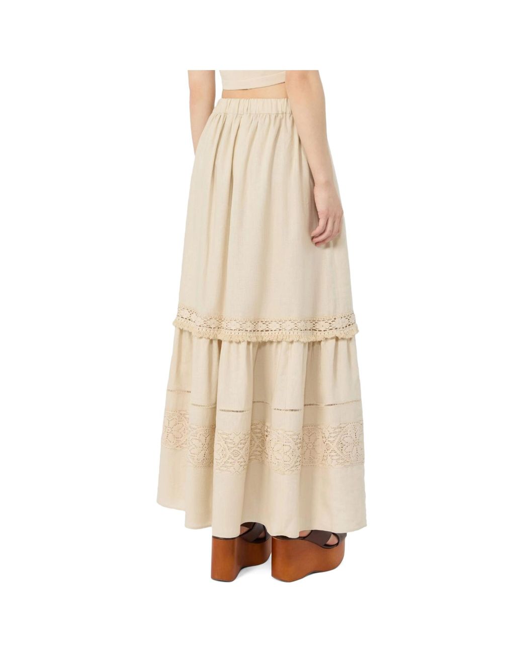 Weekend by Maxmara Natural Long Linen Fabric Skirt