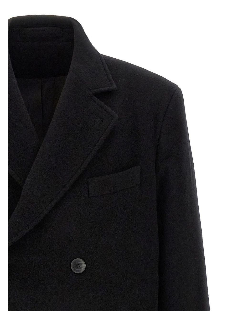mfpen Black Double-Breasted Long Coat for men