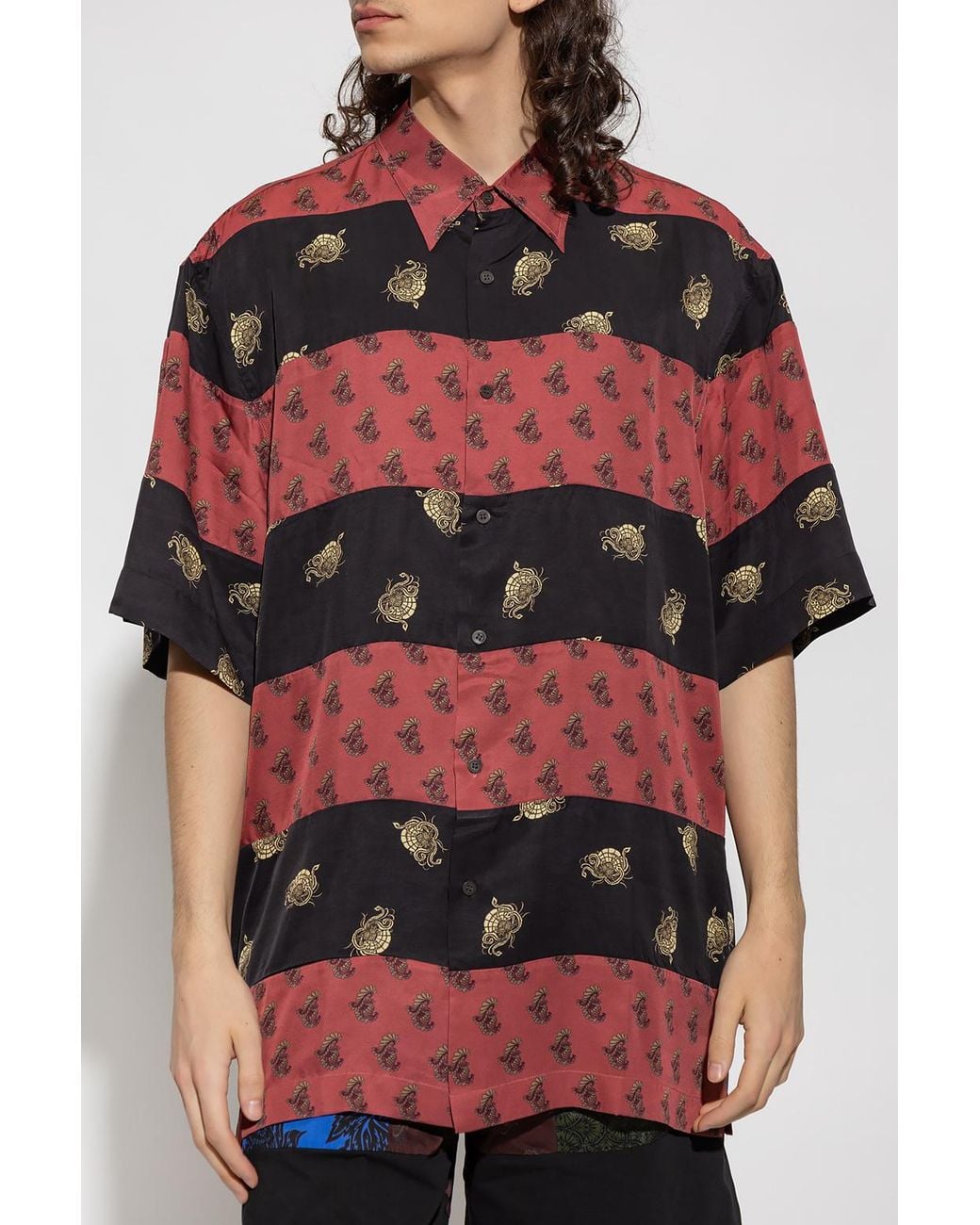 Dries Van Noten Red Graphic Printed Striped Shirt for men