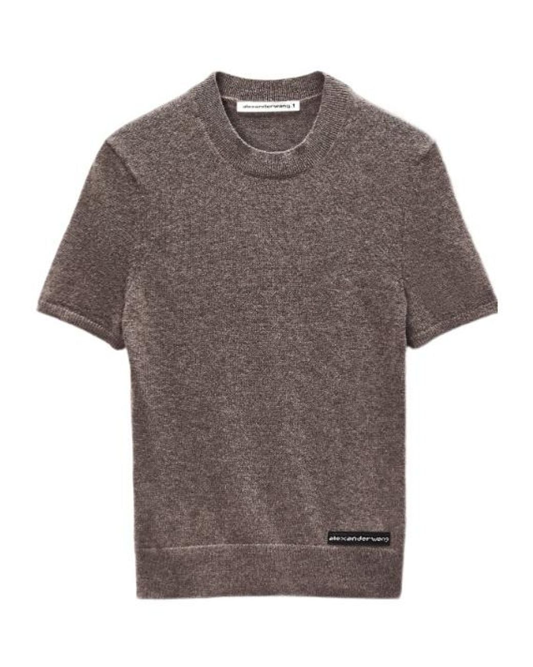 T By Alexander Wang Gray Logo Patch Crewneck Knitted T-Shirt
