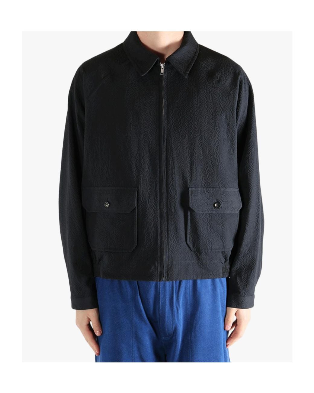 Bode Black Seersucker Coach's Bomber Jacket for men