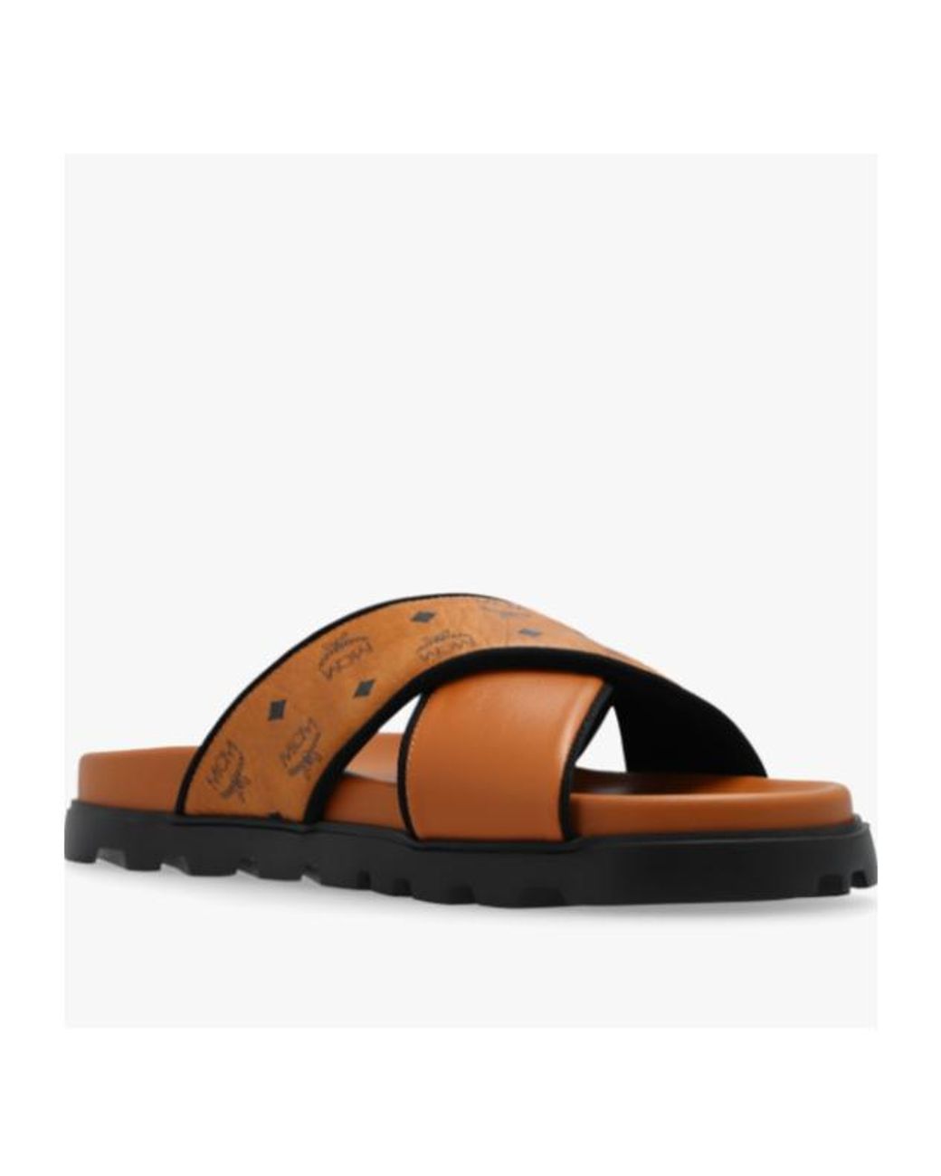 MCM Brown Cross-Strap Wide Sandals