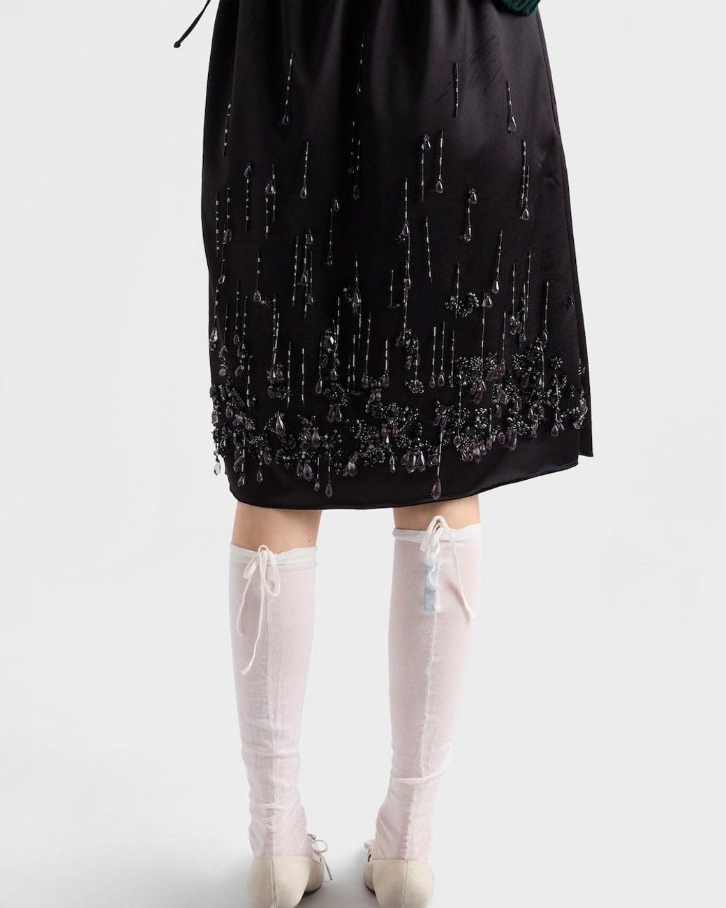 Prada Black Satin Skirt With Embroidery