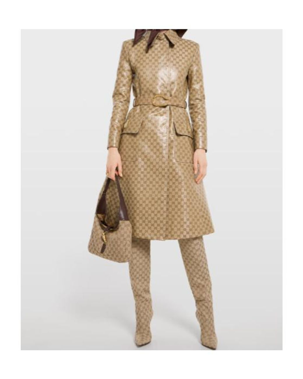 Gucci Natural Coated Gg Cotton Canvas Fabric Coat