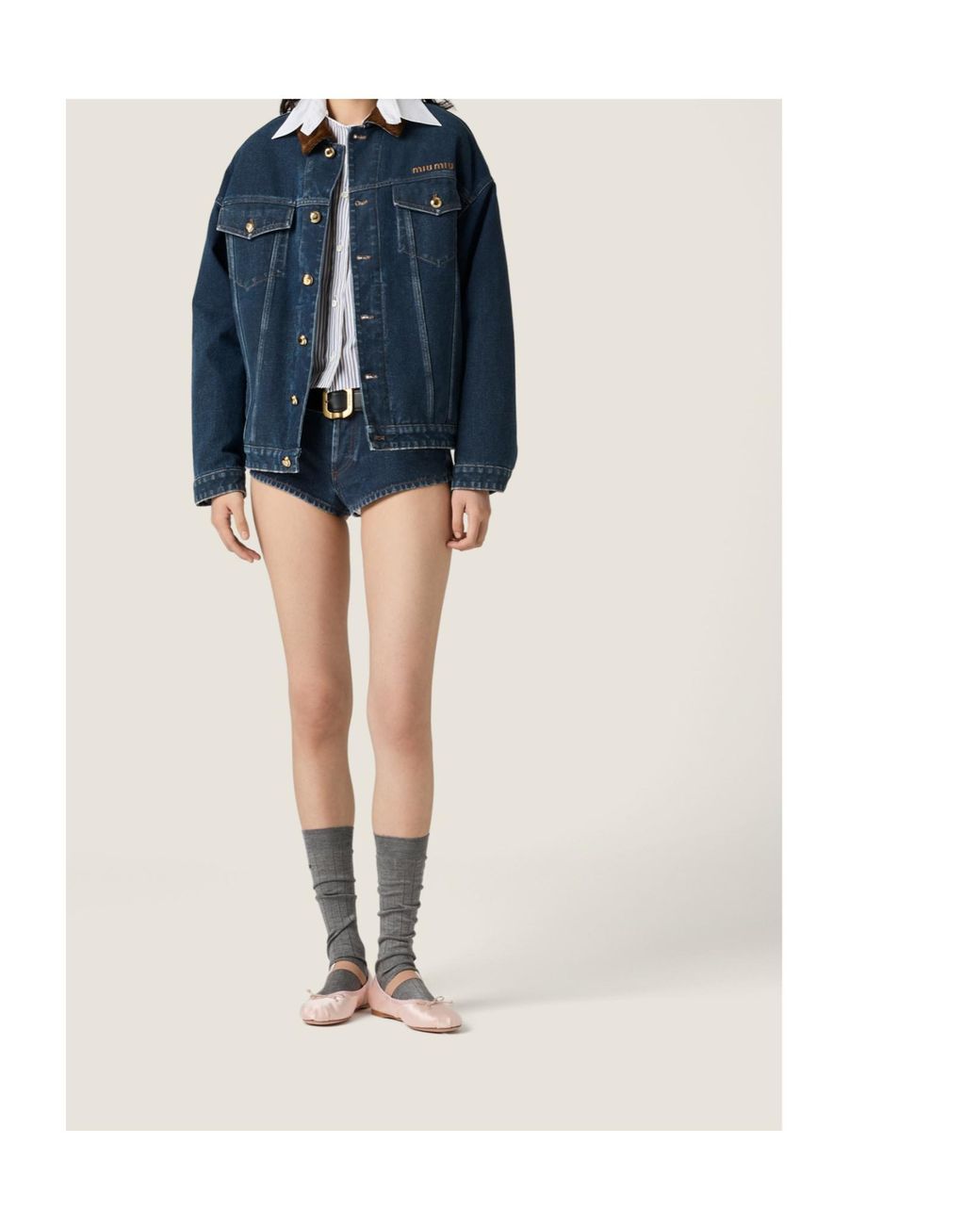 Miu Miu Blue Flocked Denim And Velvet Blouson Jacket