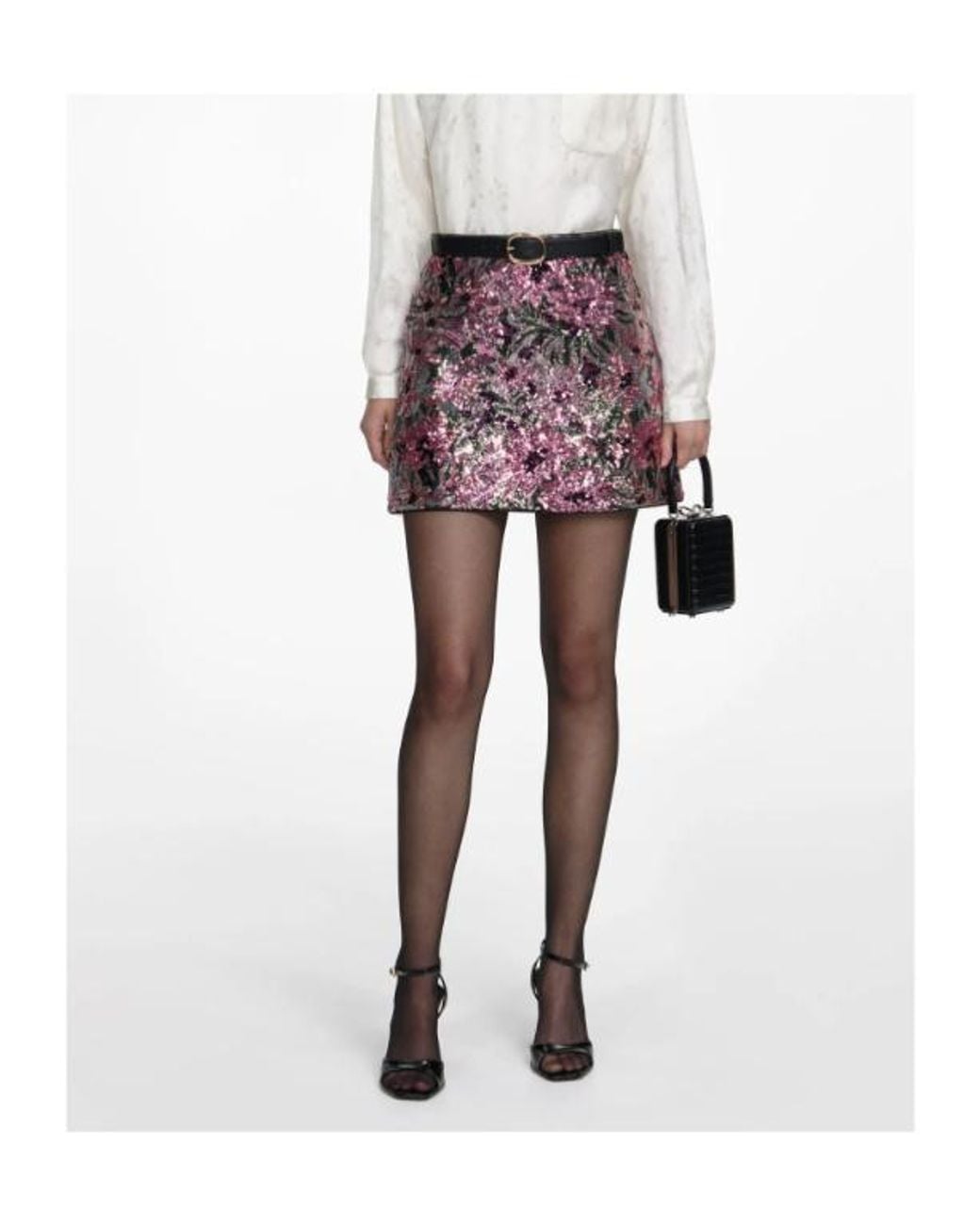 Self-Portrait Multicolor Sequined Belted Mini Skirt