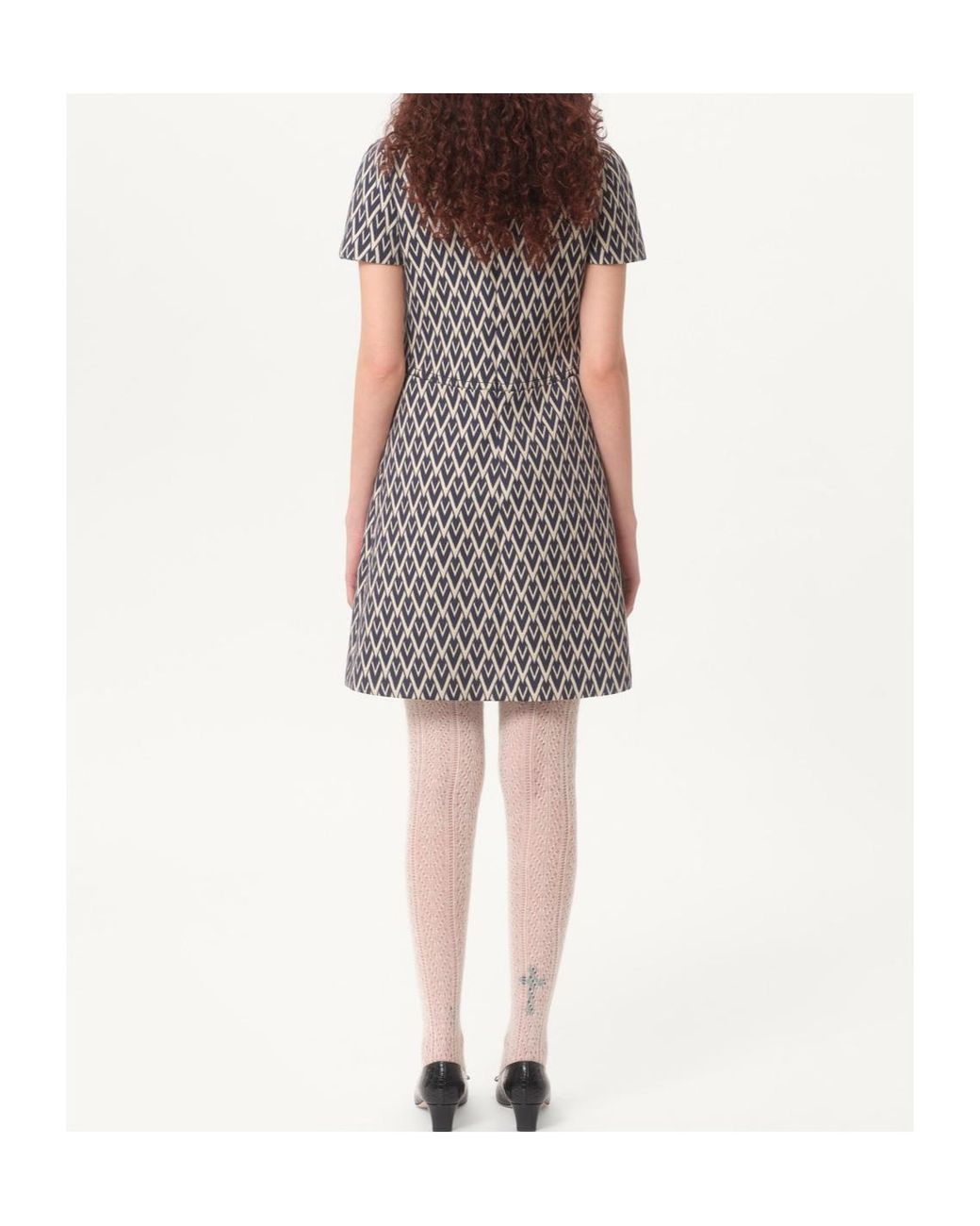 Valentino Gray All-Over Patterned Short-Sleeved Mini Dress