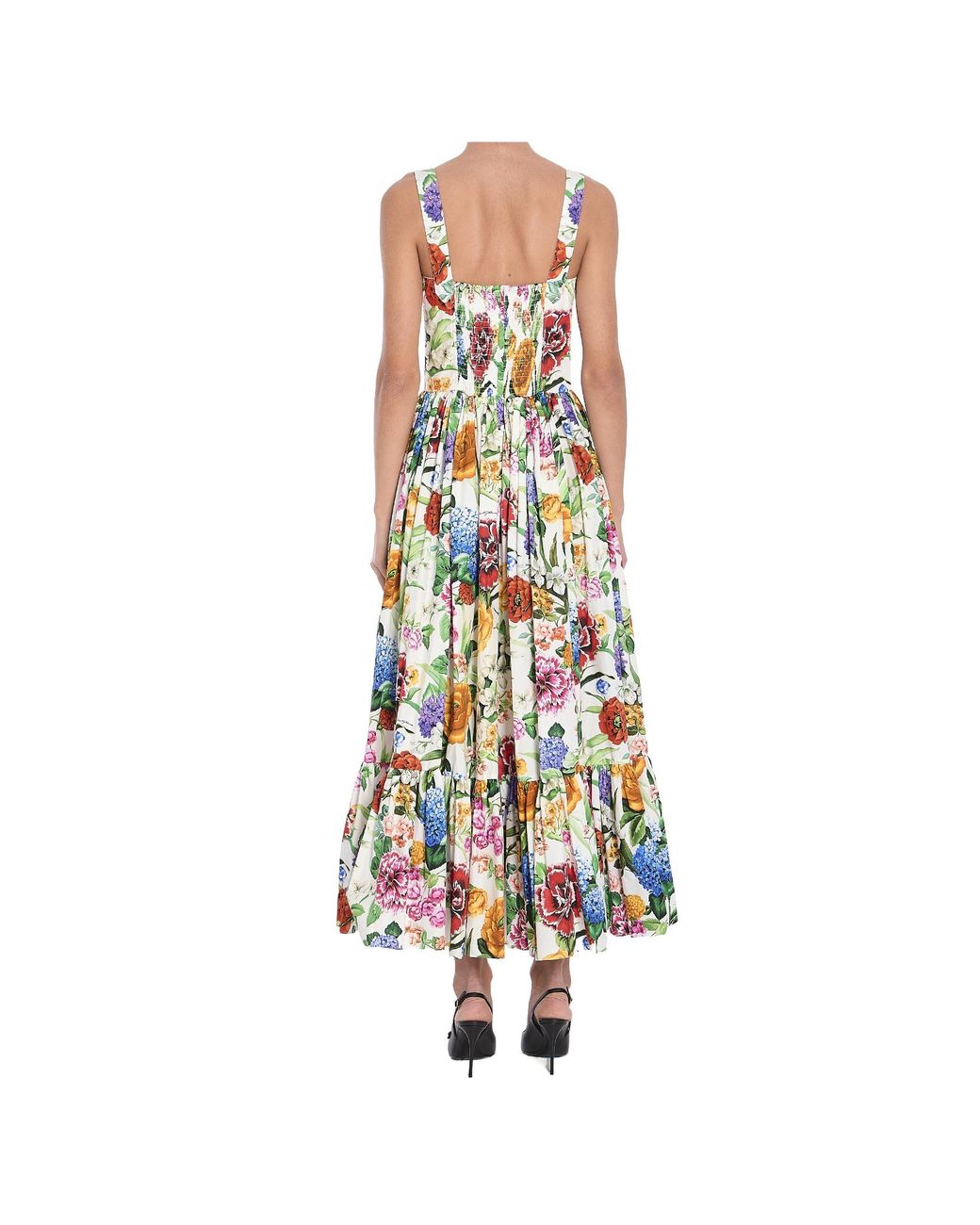Dolce & Gabbana White Floral Printed Sleeveless Midi Dress
