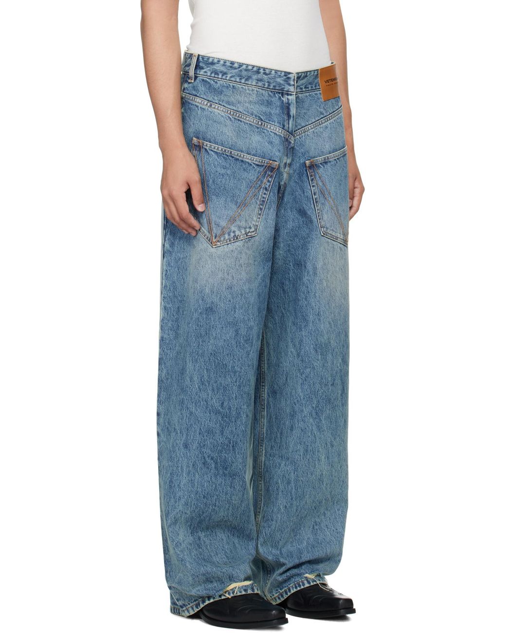 Vetements Blue Distressed V-Yoke Jeans for men