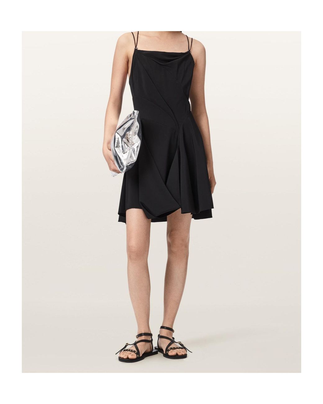AllSaints Black Claire Draped Mini Dress
