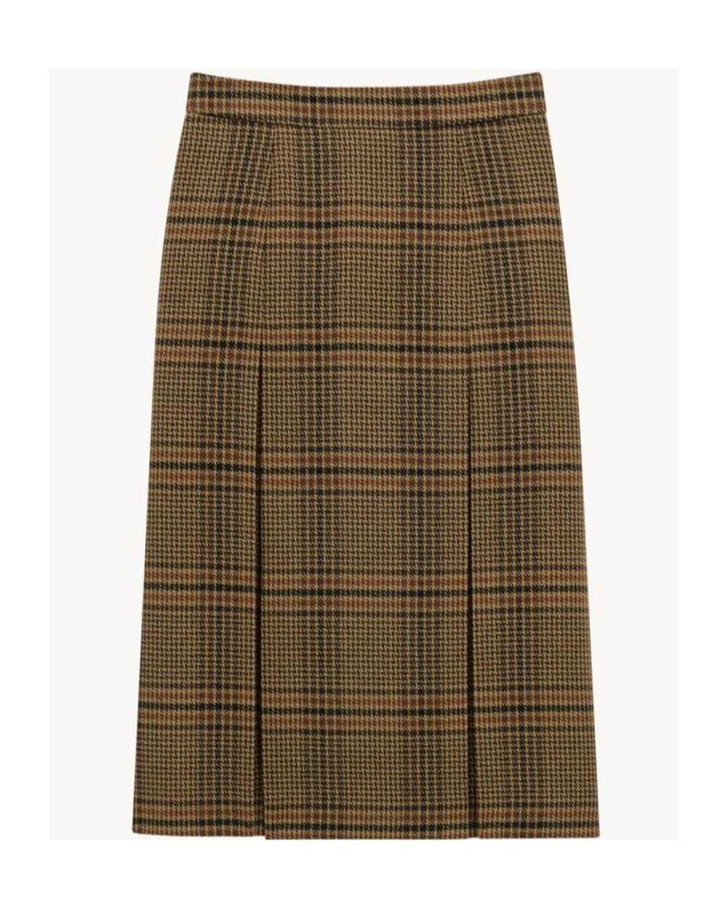 Saint Laurent Green Pleated Houndstooth Skirt
