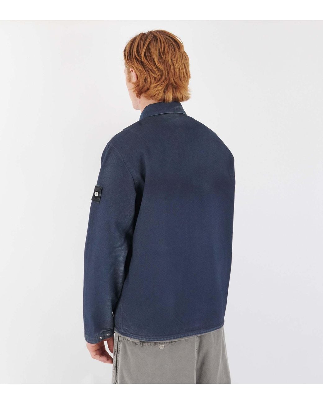 Stone Island Blue Logo Patch Zip-Up Denim Jacket for men