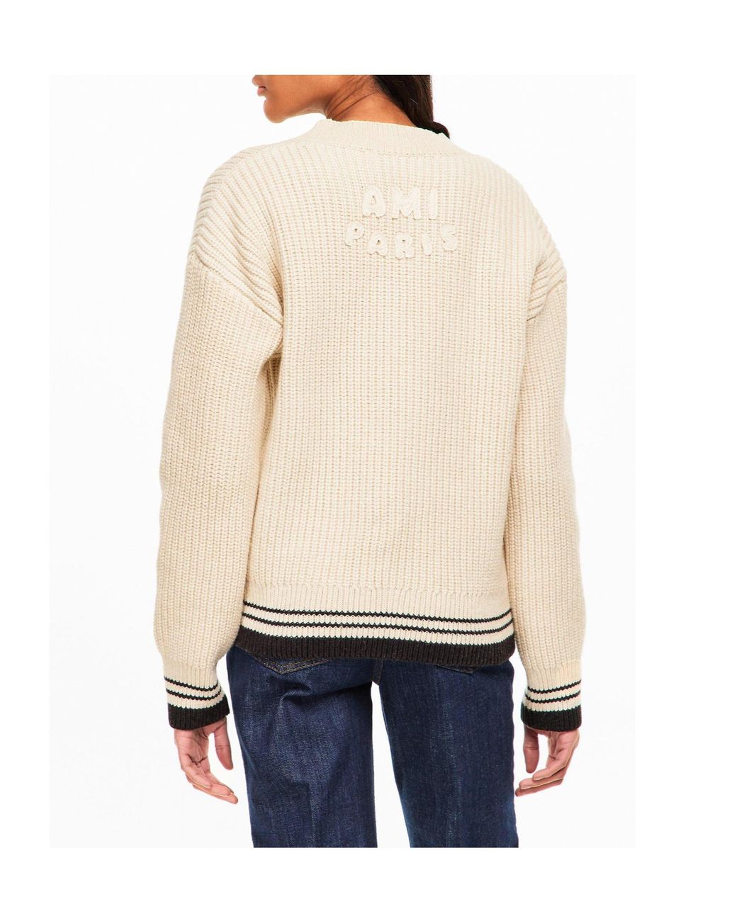 AMI White V-Neck Knit Sweater