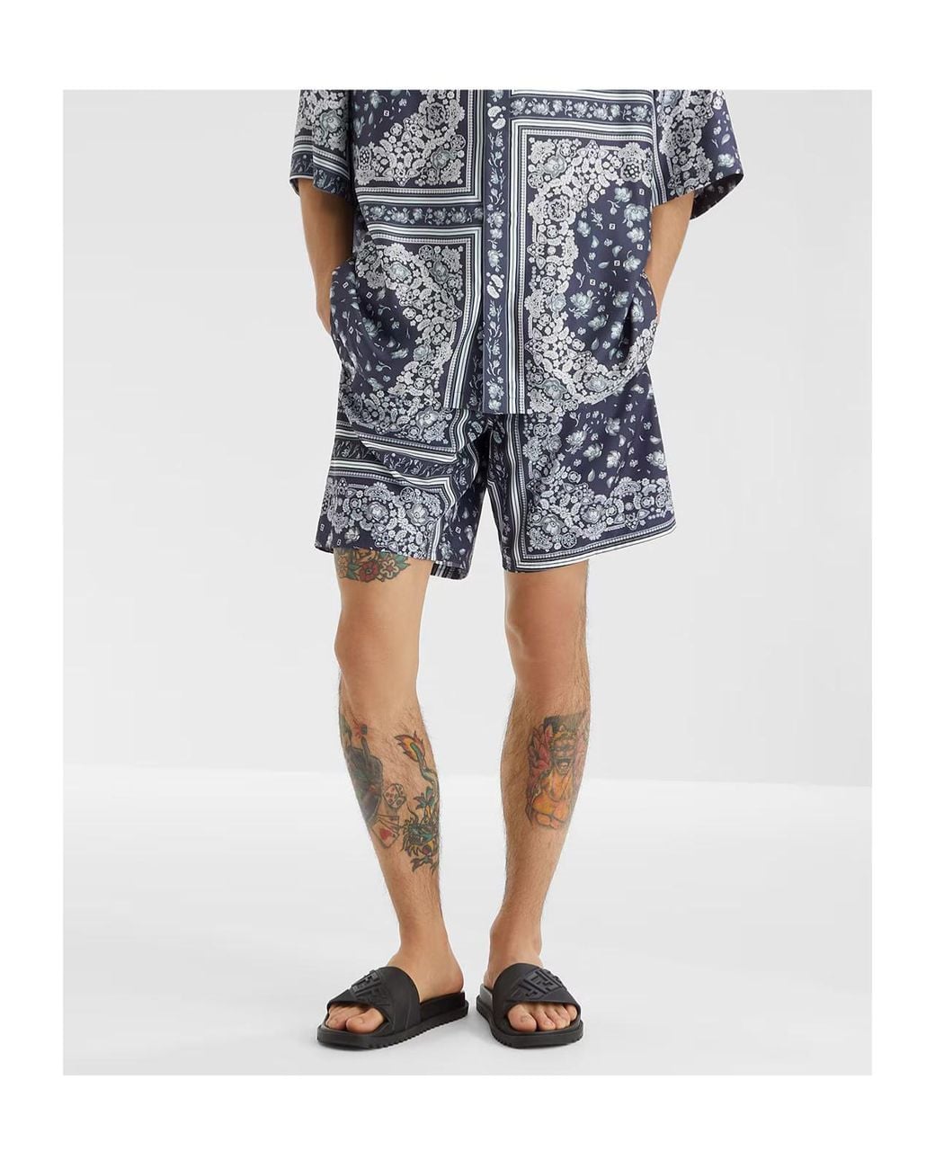 Fendi Blue Bandana Printed Bermuda Shorts for men