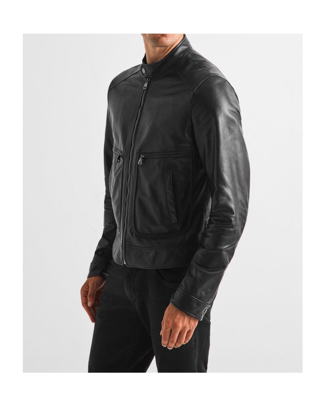 Dolce & Gabbana Black Stand-Collar Moto Leather Jacket for men