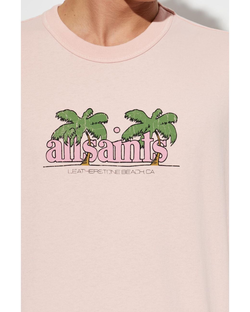 AllSaints Pink Logo Printed Crewneck T-Shirt for men