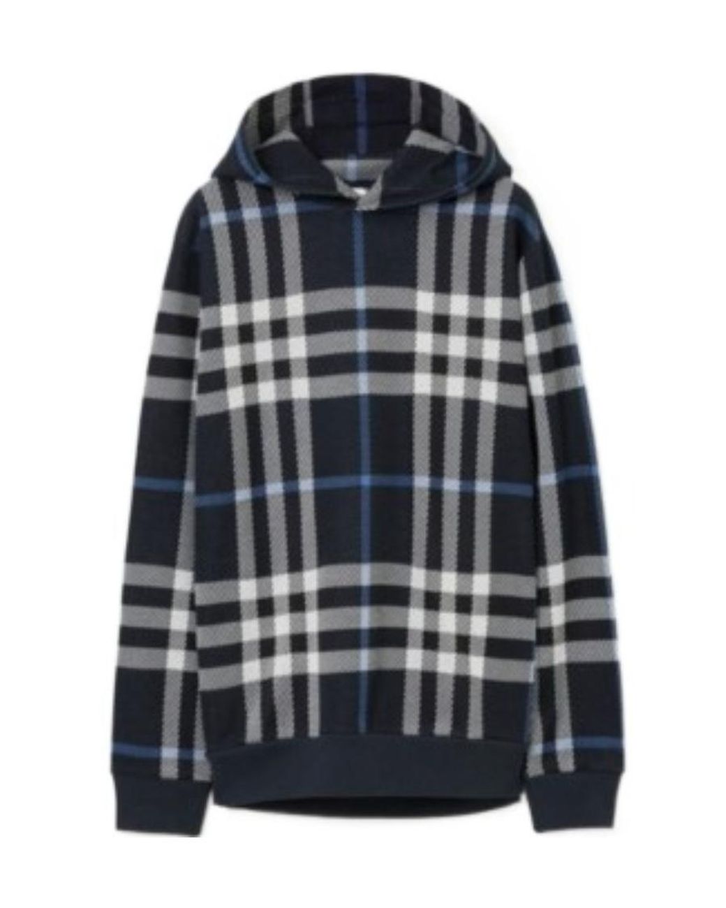 Burberry Blue Check-Pattern Straight-Hem Hoodie for men