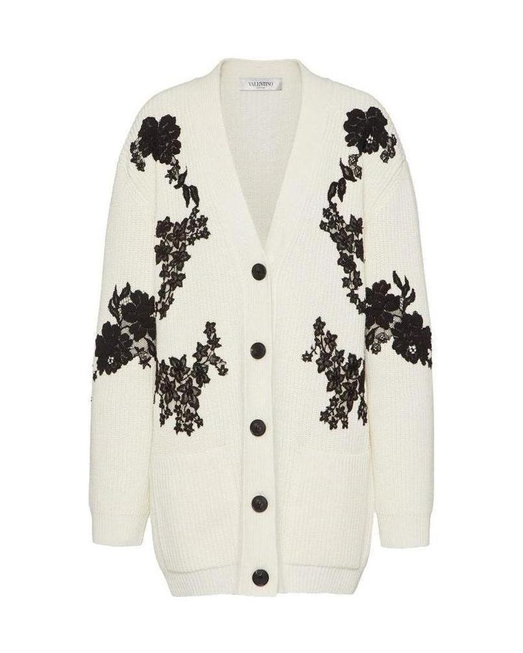 Valentino White Oversized Lace Inserts Cardigan