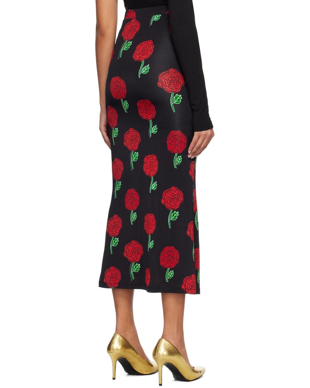 Versace Jeans Red Couture High-Waist Floral-Printed Straight Hem Skirt