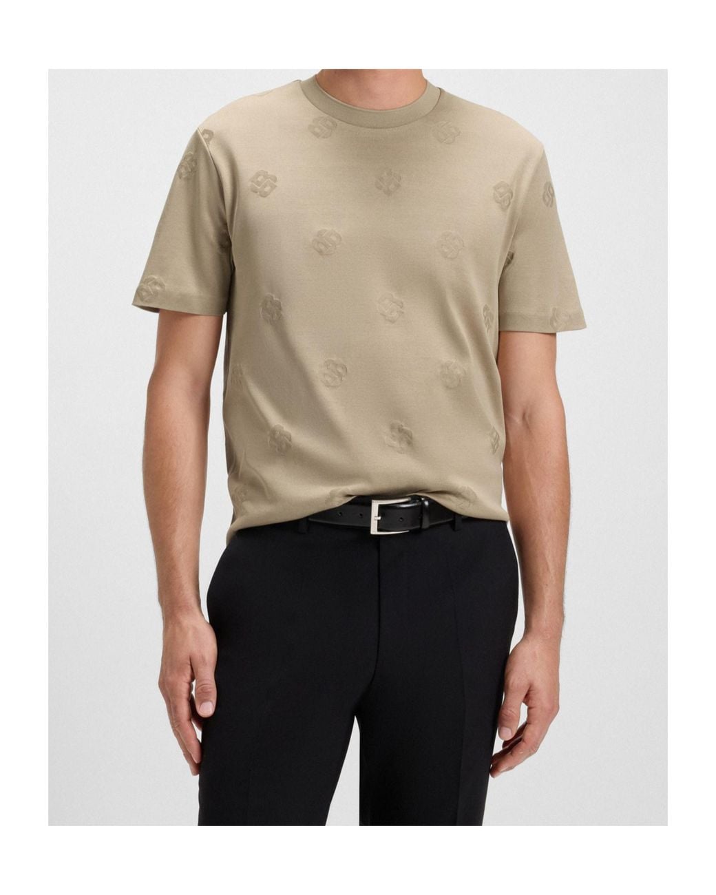 Boss Natural Mercerised-Cotton T-Shirt With Double B Monograms for men