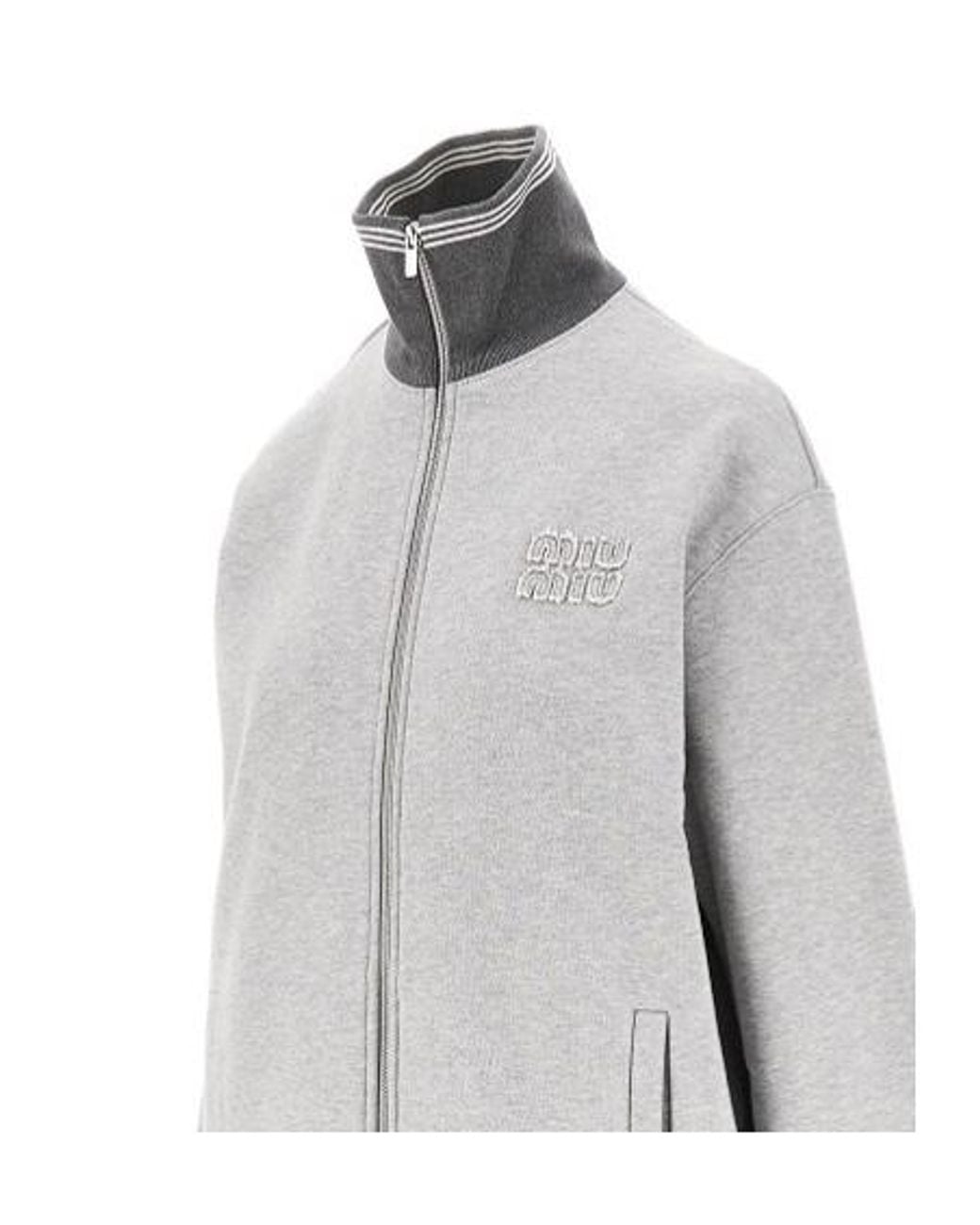 Miu Miu Gray Zip-Up Oversized Sweatshirt