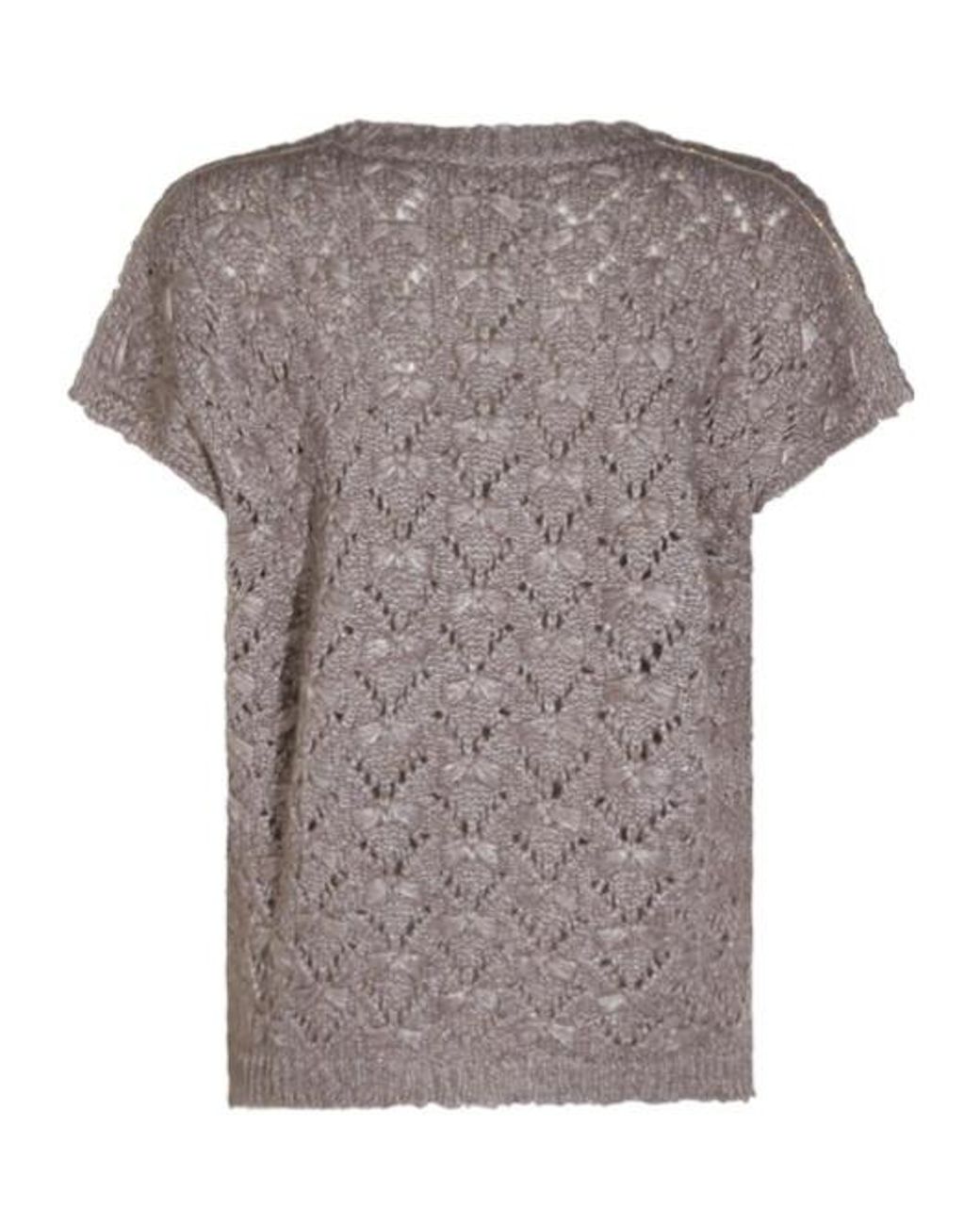 Fabiana Filippi Gray Open Knit Short Sleeve Sweater