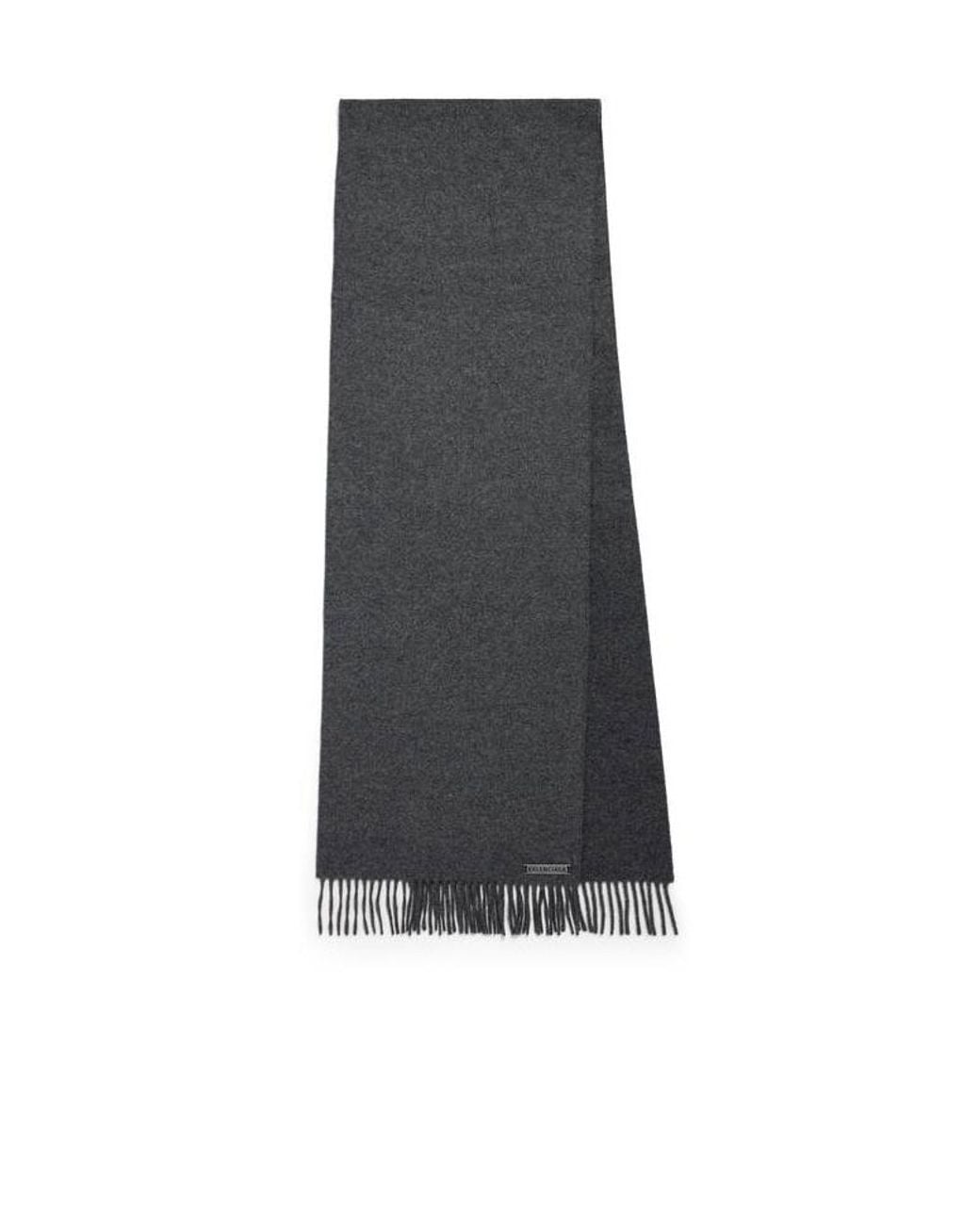 Balenciaga Gray Logo Plaque Fringed Scarf