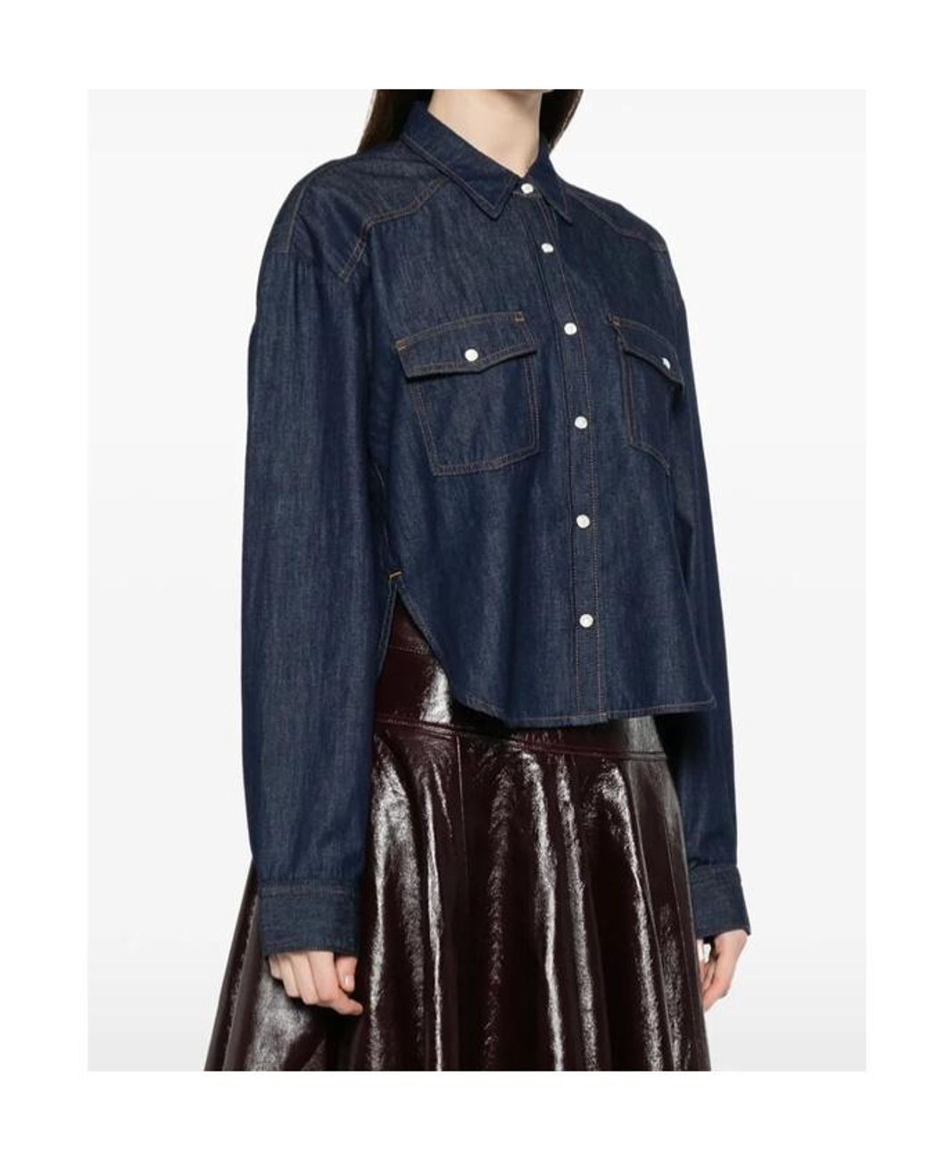 Khaite Blue Shirt With Patch Pockets And Curved Hem