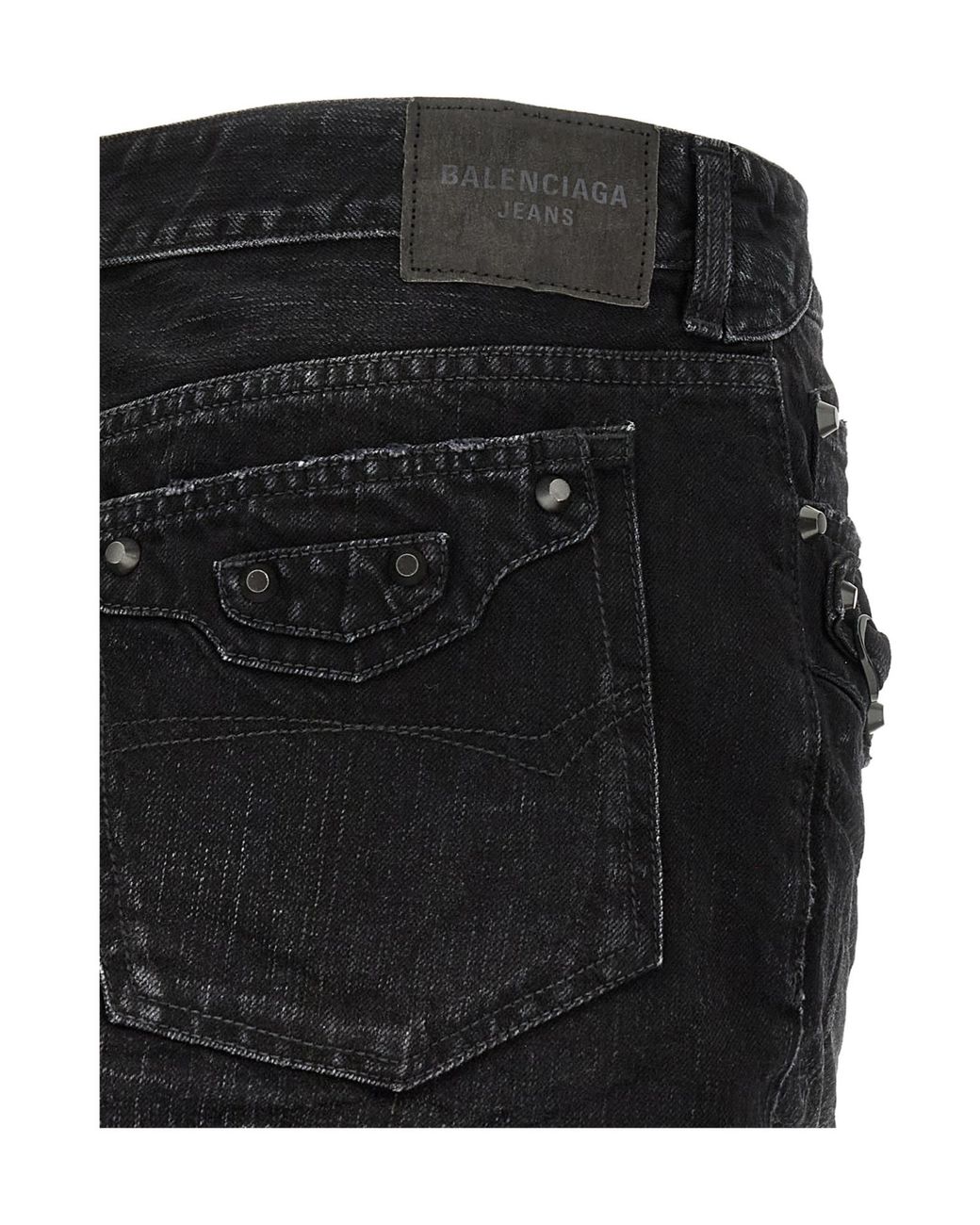 Balenciaga Black Frayed Edge Denim Mini Skirt