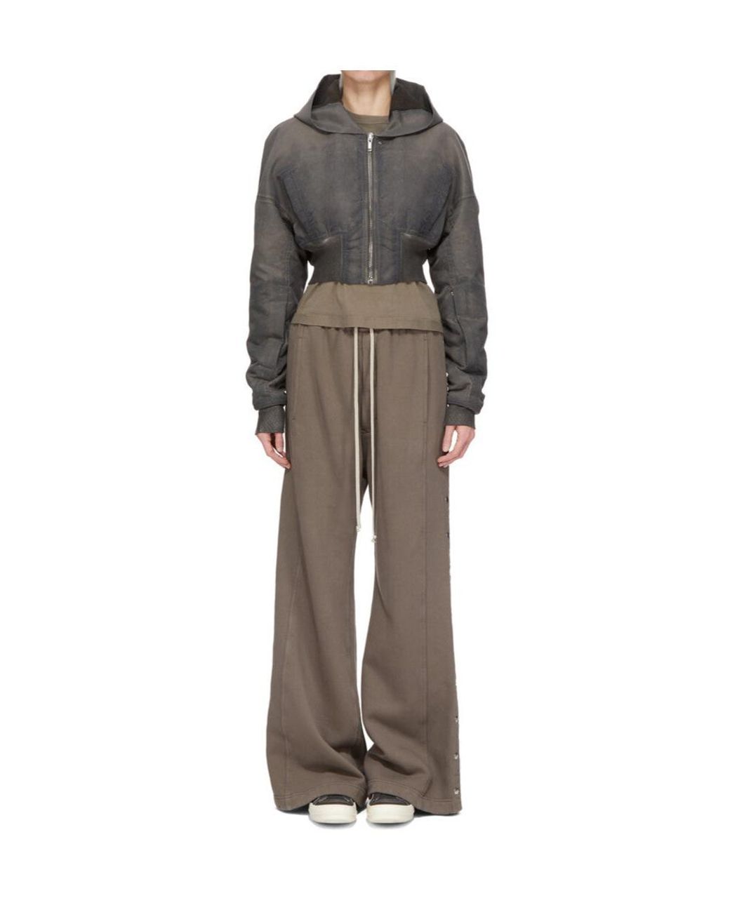 Rick Owens Gray Zip-Up Cropped Hoodie