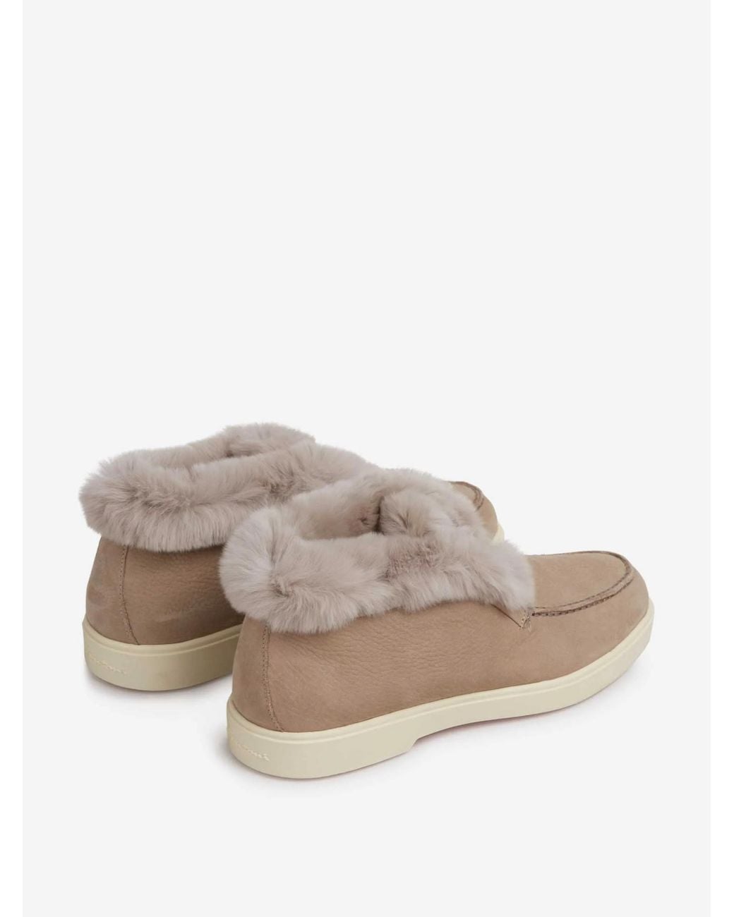 Santoni Brown Shearling Detailed Desert Boots