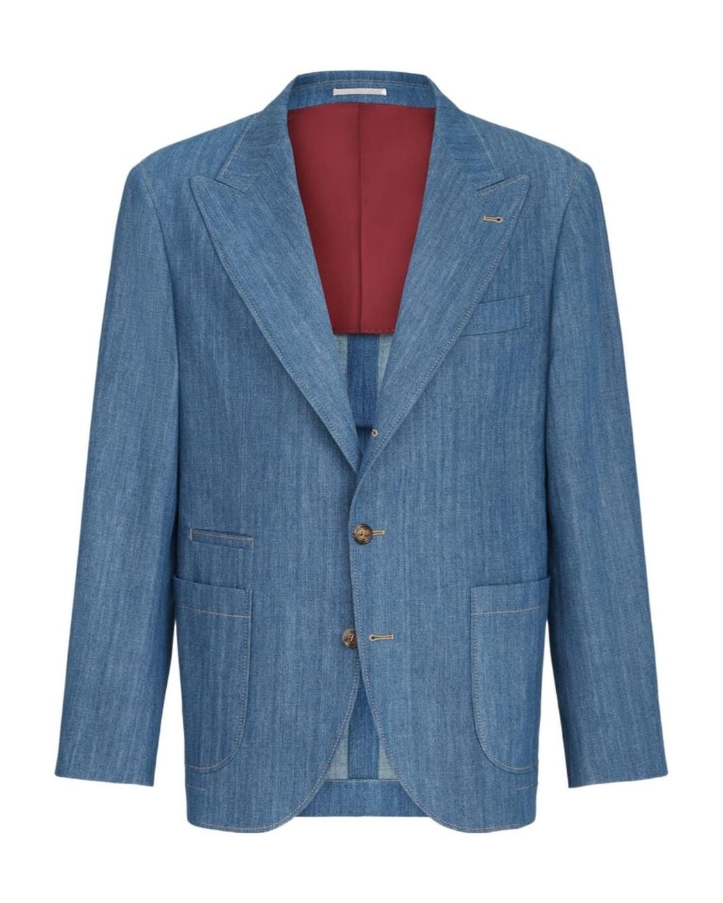 Brunello Cucinelli Blue Lightweight Denim Deconstructed Peak-Lapel Blazer With Patch Pockets for men