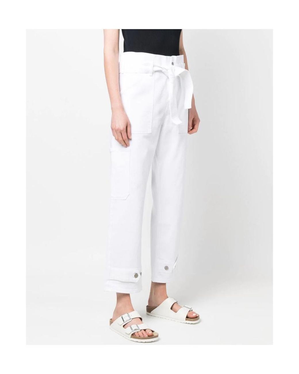 P.A.R.O.S.H. White P.A.R.O..H. Cropped Belted Paperbag-Waist Trousers