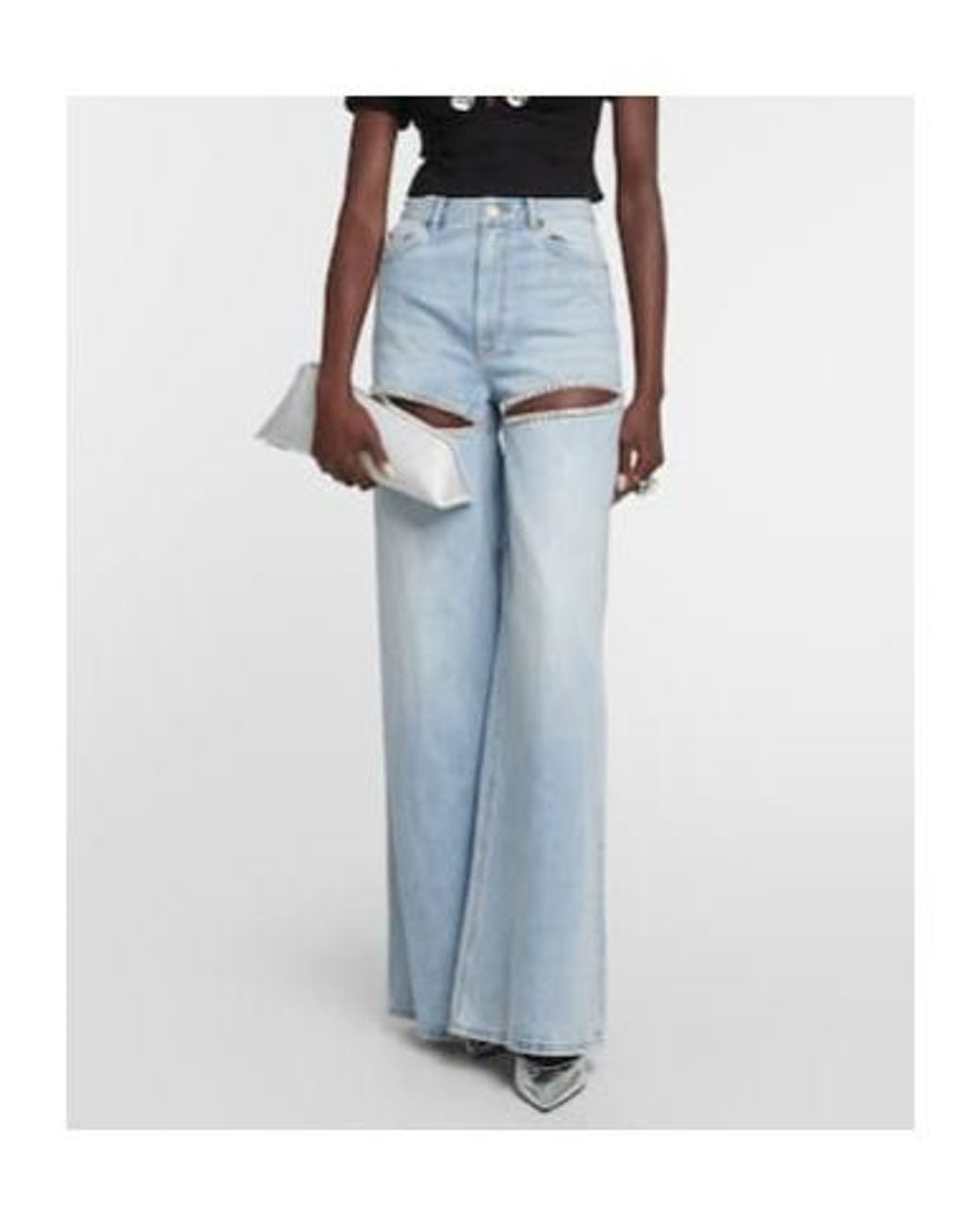 Area Blue Cutout Embellished High-Rise Wide-Leg Jeans