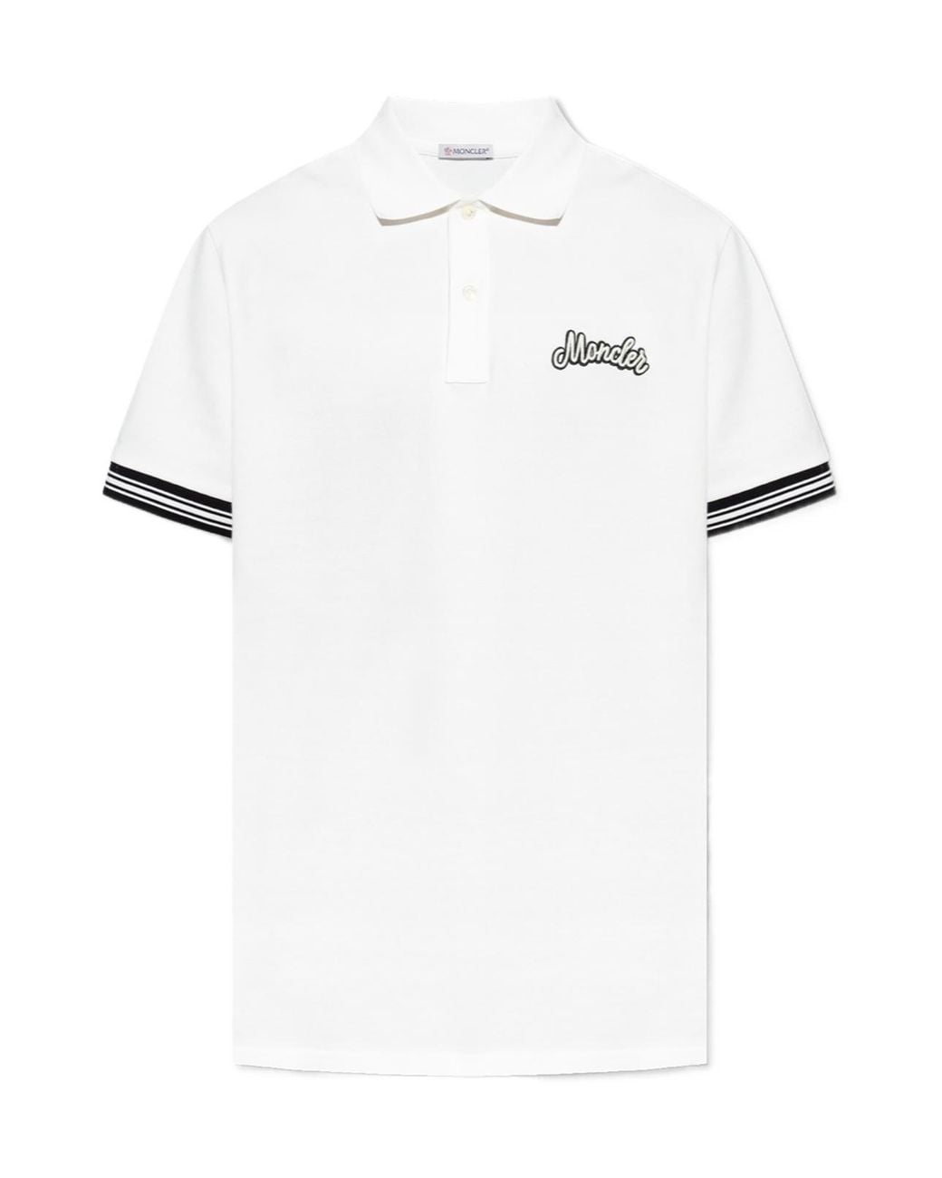 Moncler White Logo Embroidered Short-Sleeved Polo Shirt for men