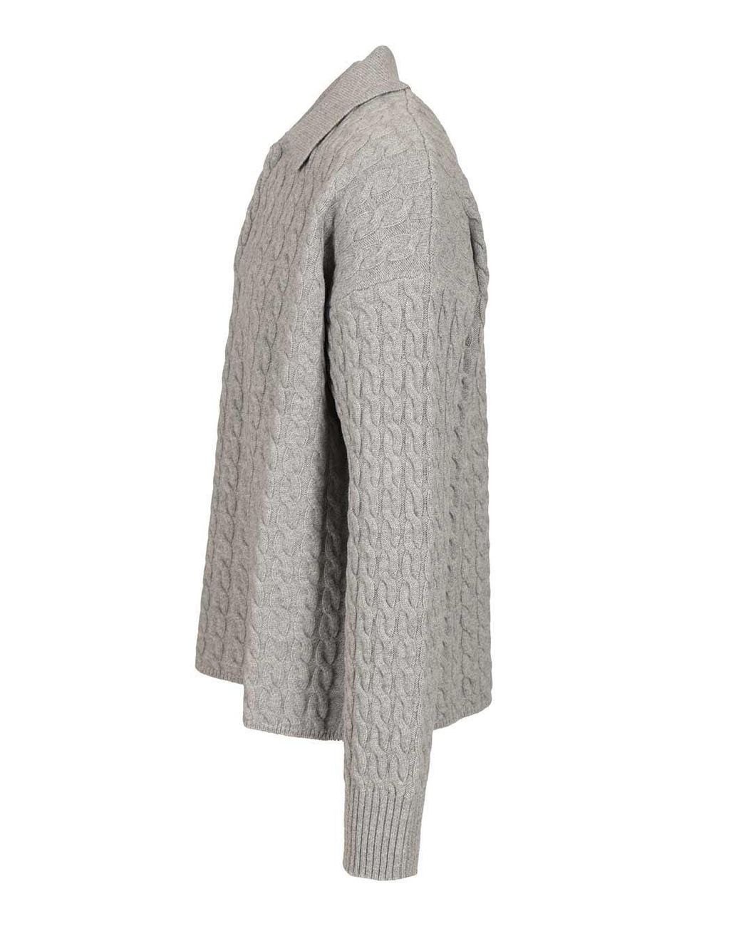 AMI Gray Cable Knitted Polo for men