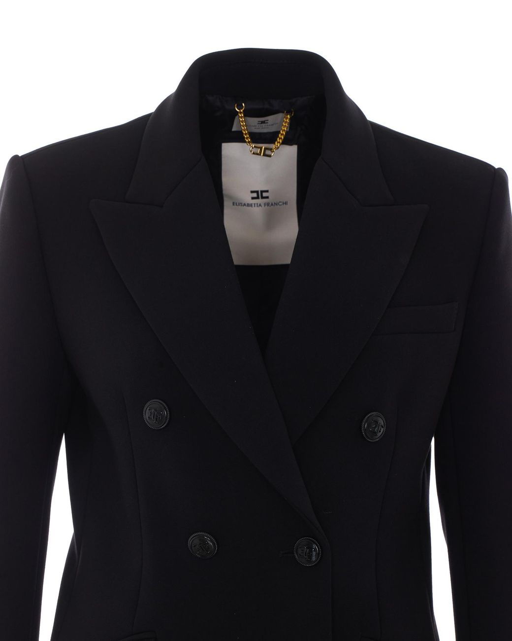 Elisabetta Franchi Black Double-Breasted Long Coat