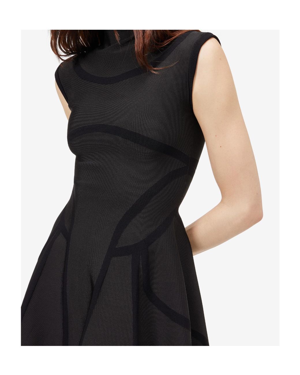 McQueen Black Sleeveless Mock-Neck Dress