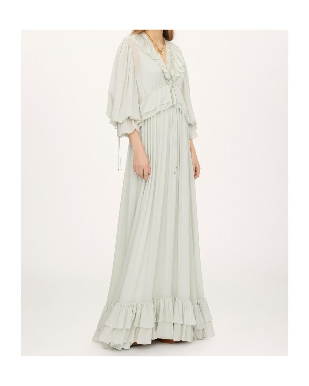 Chloé White Twill Long Pleated Dress