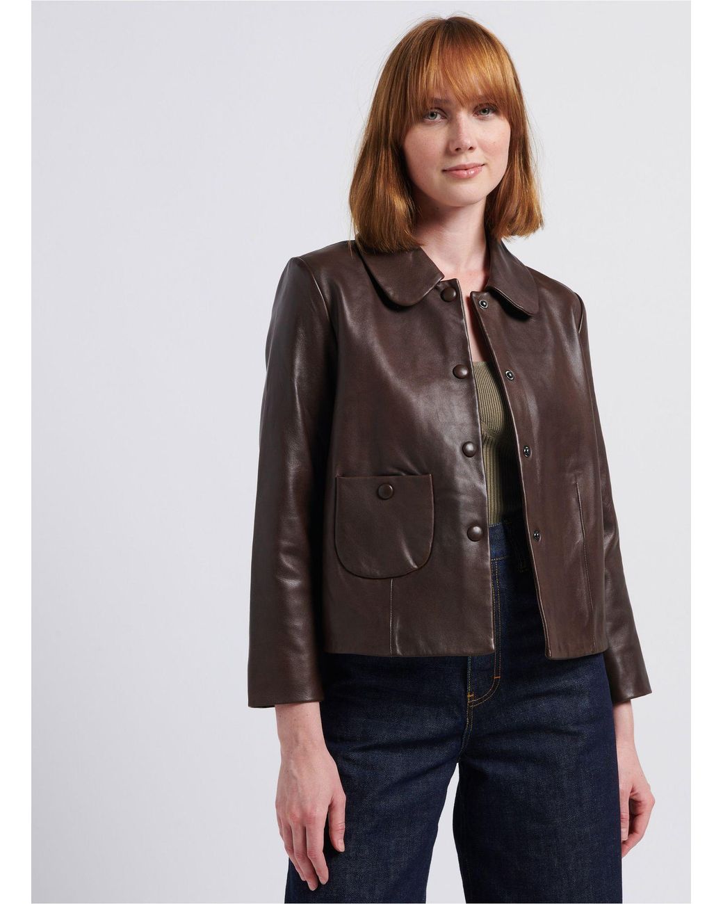 Ba&sh Brown Long-Sleeve Leather Jacket