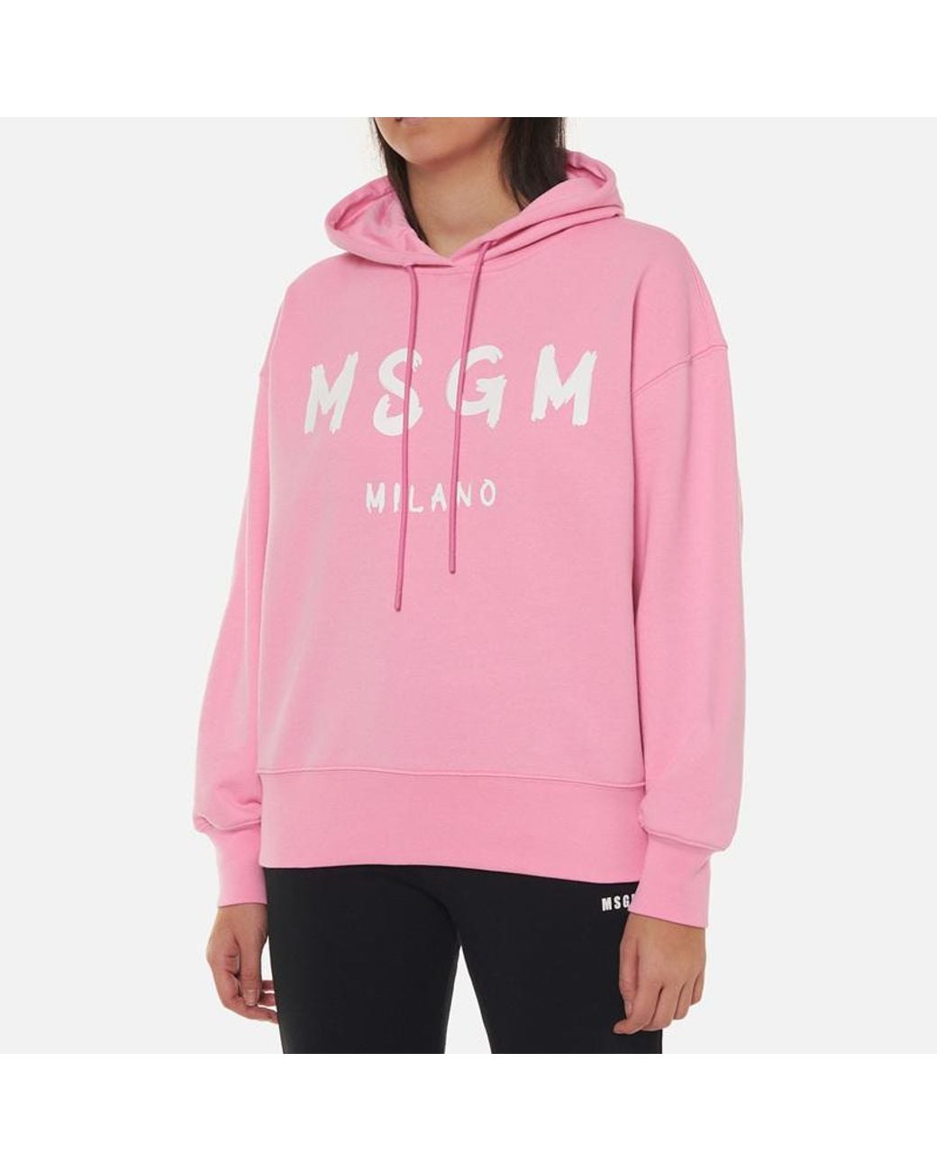 MSGM Pink Logo Printed Drawstring Hoodie