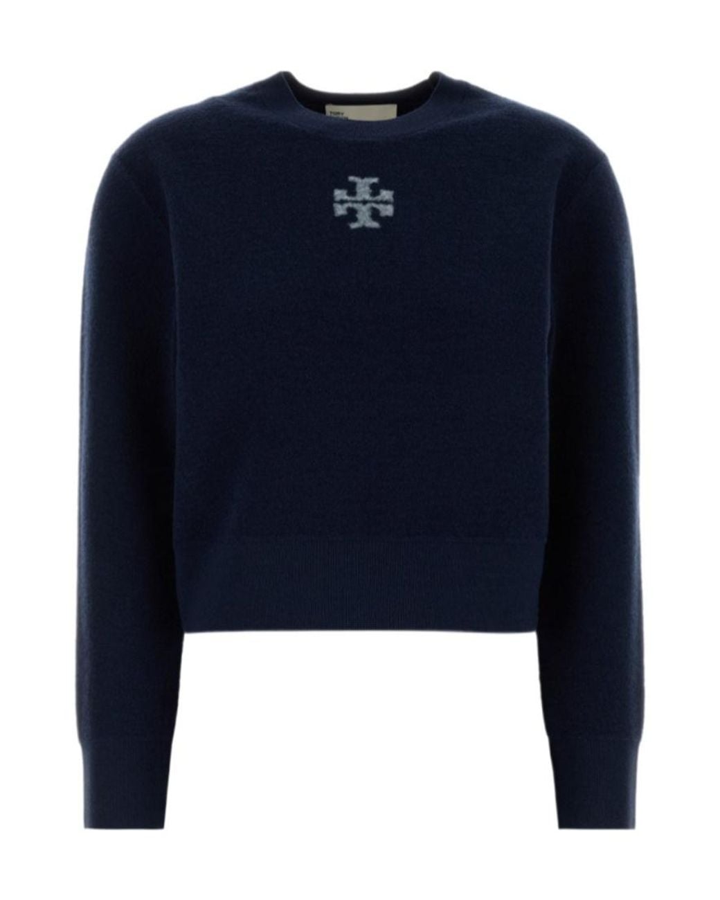Tory Burch Blue Logo Crew Knitted Sweater