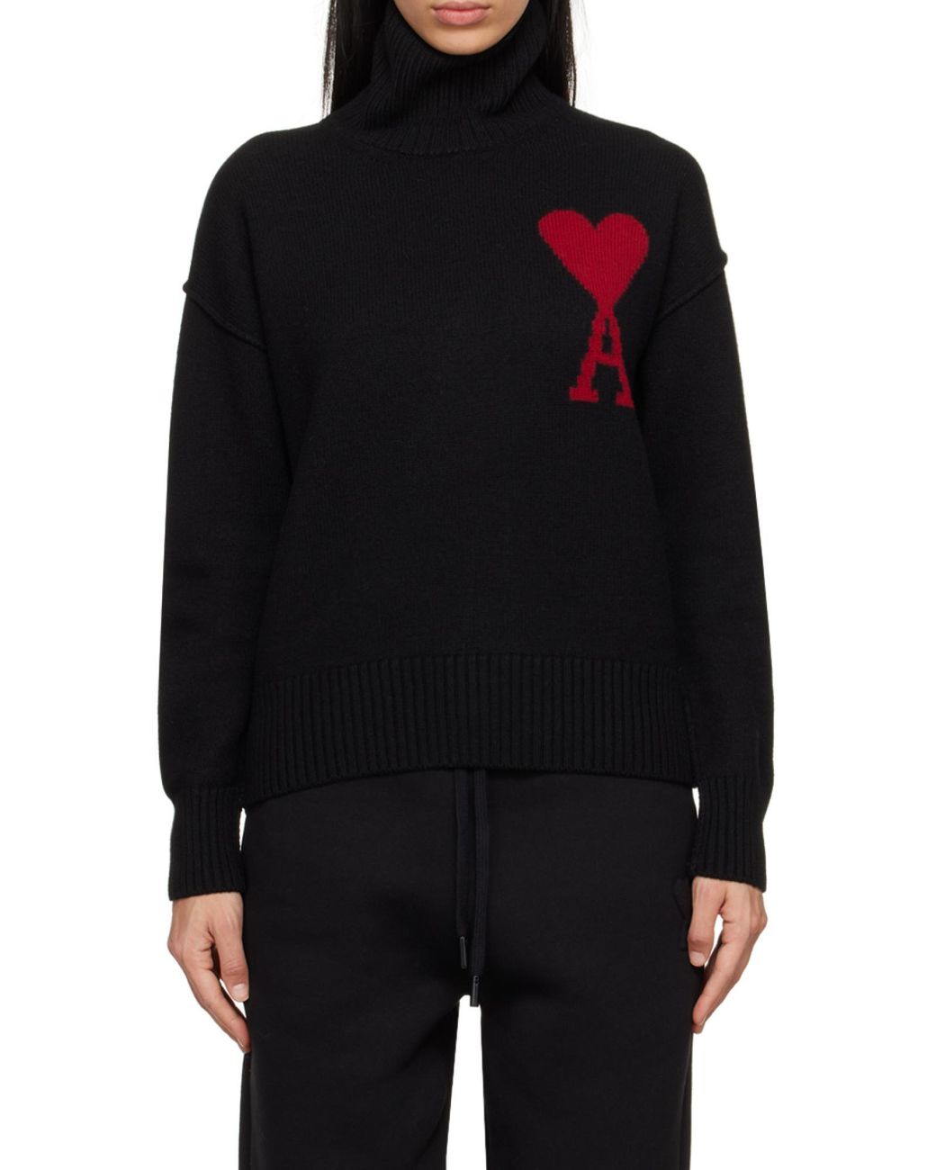 AMI Black Roll-Neck Knitted Jumper