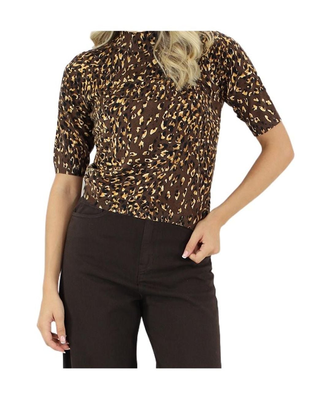 Twinset Black Printed Knit Short Sleeved Top