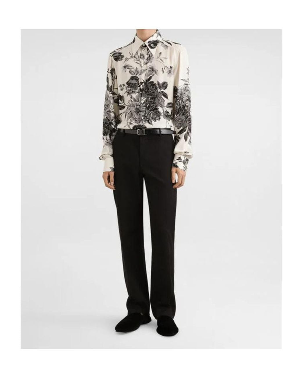 Dolce & Gabbana White Flower Bouquet-Printed Jacquard Shirt for men