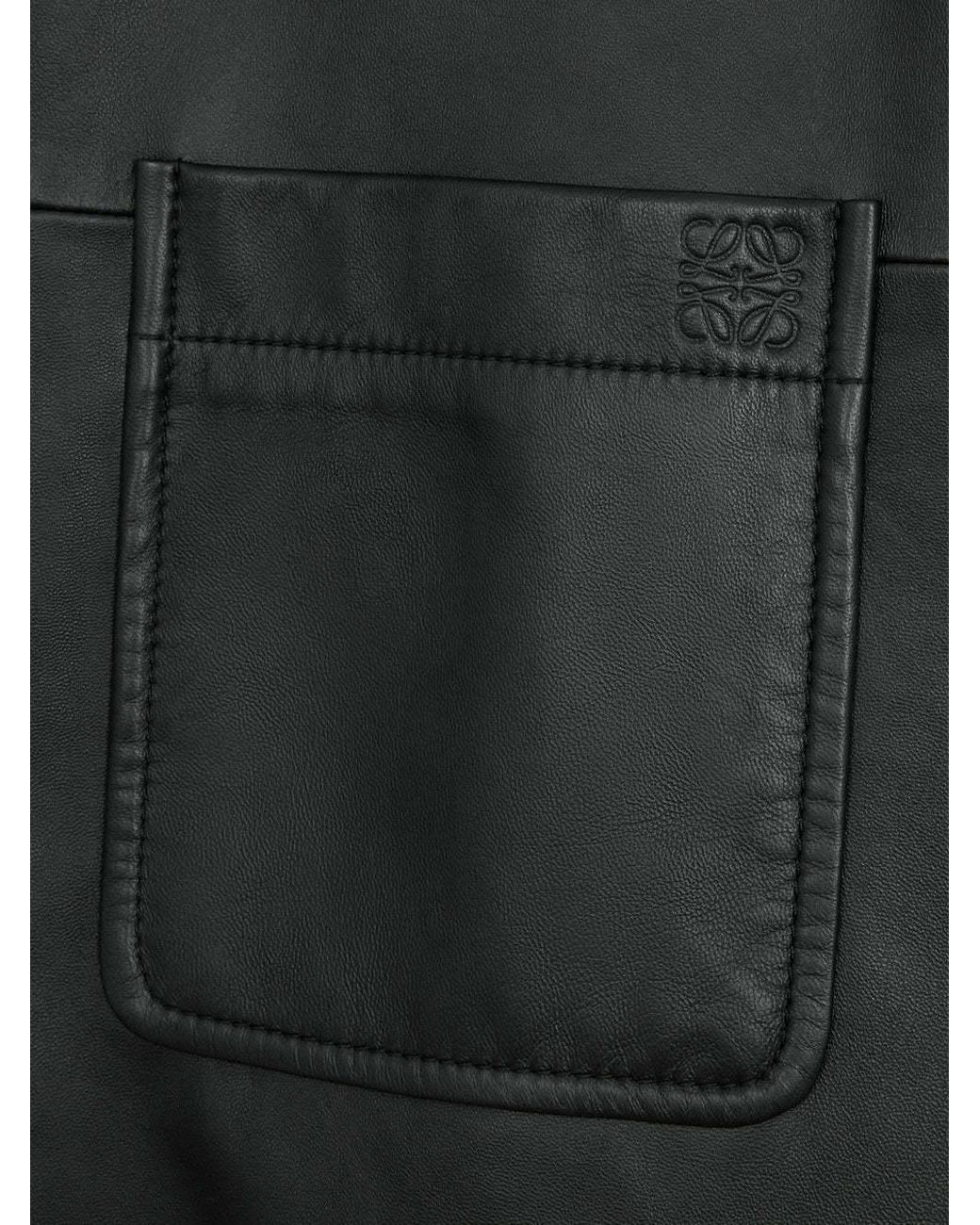 Loewe Black Curved Hem Leather Shirt for men