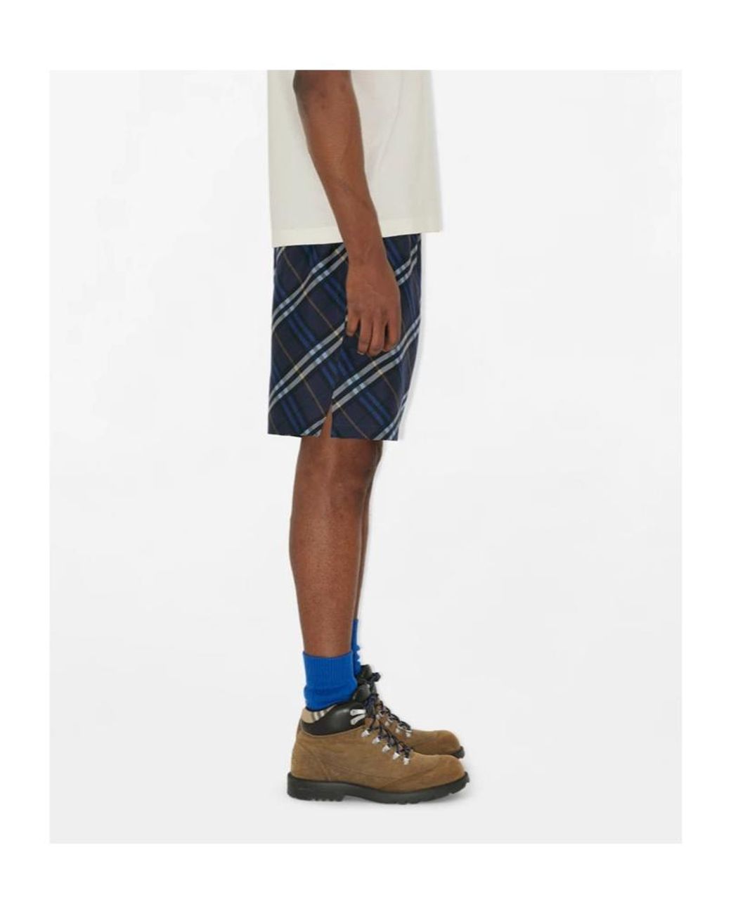 Burberry Blue Silk Poplin Check Shorts for men