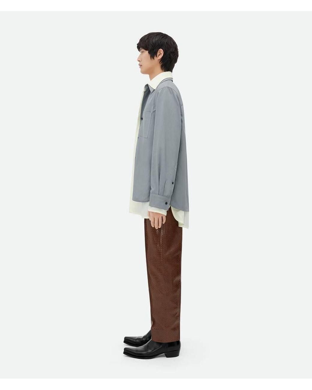 Bottega Veneta Gray Double Layer Long-Sleeved Shirt for men