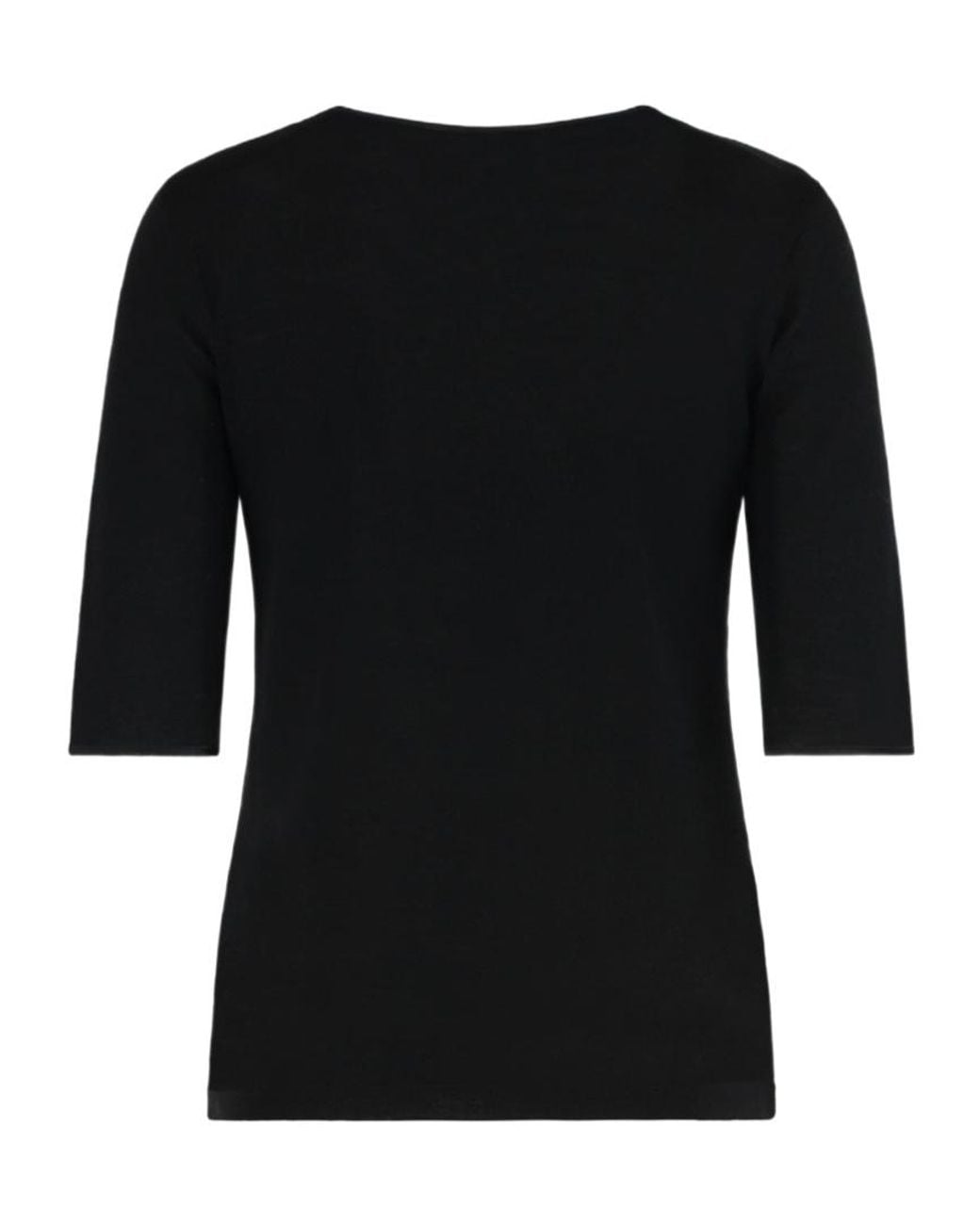 Vince Black Elbow-Sleeve Satin-Trim Knitted Top