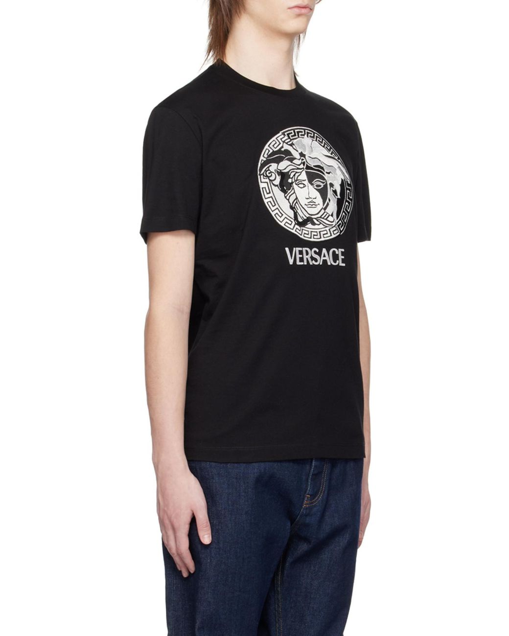 Versace Black Medusa Printed Crewneck T-Shirt for men